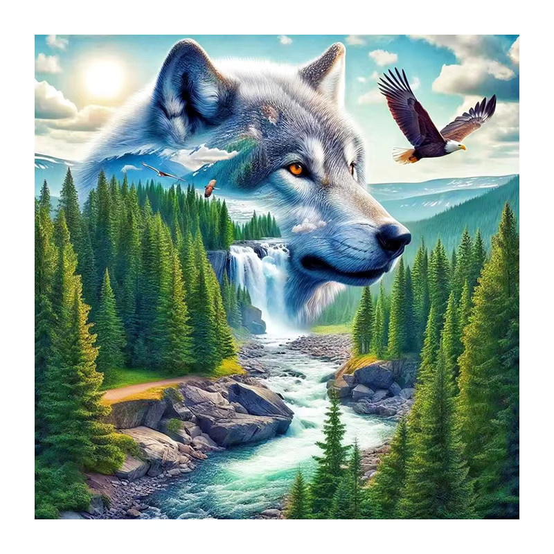 Huacan Diamond Painting Set Wolf im Wald als Mosaik-Tierlandschaft in Multicolor, B/H: 20 x 20 cm - Bild 4