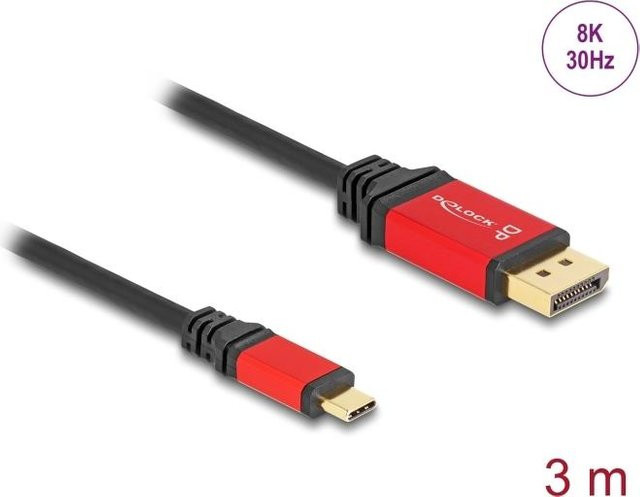 DeLOCK USB Type-C zu DisplayPort Kabel mit HDR Funktion, 8K 30 Hz, rot, Länge: 3 m - Bild 1