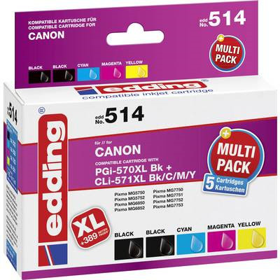 Edding Tintenpatronen Multipack für Canon PIXMA Drucker, 5er Set in Schwarz, Cyan, Magenta und Gelb - Bild 1