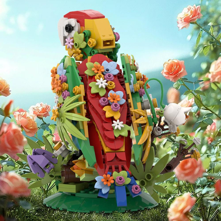 Gobricks MOC Kreative Blumen Bricks Papagei Wellensittich Pfau Möwe Geier Bausteine Spielzeug ab 14 Jahren - Bild 3