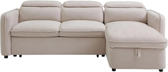 Vente-unique Schlafsofa Manuko in Beige mit L-Form und Schlaffunktion, Breite: 235 cm, Tiefe: 164 cm, Höhe: 76 cm - Bild 1