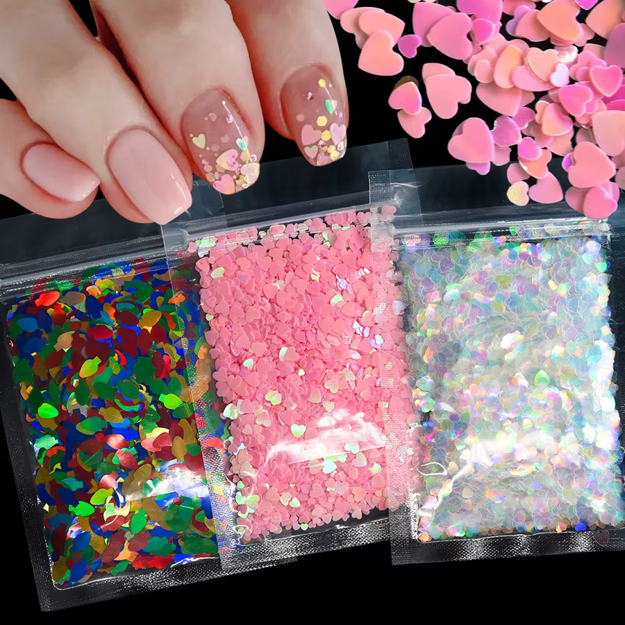 MAFANAILS Nail Art Dekoration, Rosa Herz Glitter Pailletten, 50 g - Bild 3