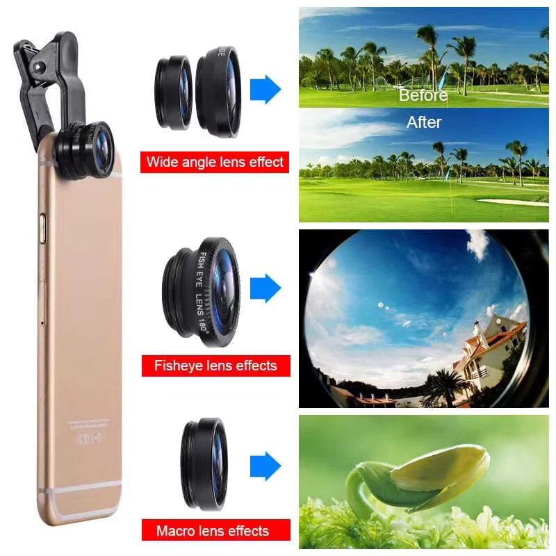 Abay 3-in-1 Kamera-Kit für Smartphones mit Weitwinkel-, Zoom- und Fischaugen-Makroobjektiv in Schwarz und Silber - Bild 2
