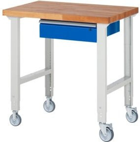 Rau Fahrbare Werkbank 7001A1 höhenverstellbar in Grau und Braun, B: 100 cm, T: 70 cm, H: 95-100 cm - Bild 1