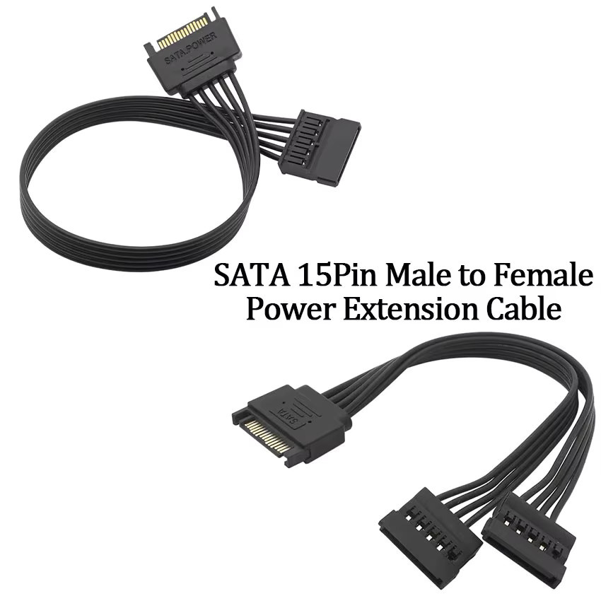 JCD SATA 15-Pin Stecker auf Buchse Power Verlängerungskabel für HDD und SSD, Schwarz, Länge: 30 cm und 22 cm - Bild 2