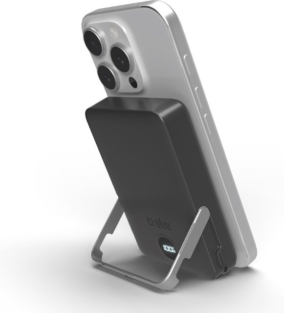 SBS Powerbank mit 10.000 mAh, kabellosem Laden und integriertem Standfuß, Schwarz - Bild 1