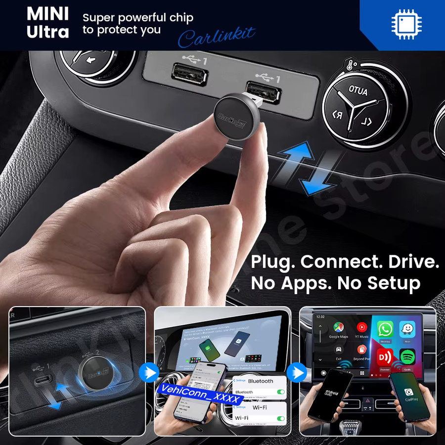 CarlinKit Mini Ultra 3 Kabelloser CarPlay und Android Auto Adapter in Schwarz und Orange mit Bluetooth 5.4 und WLAN 5.8GHz - Bild 3