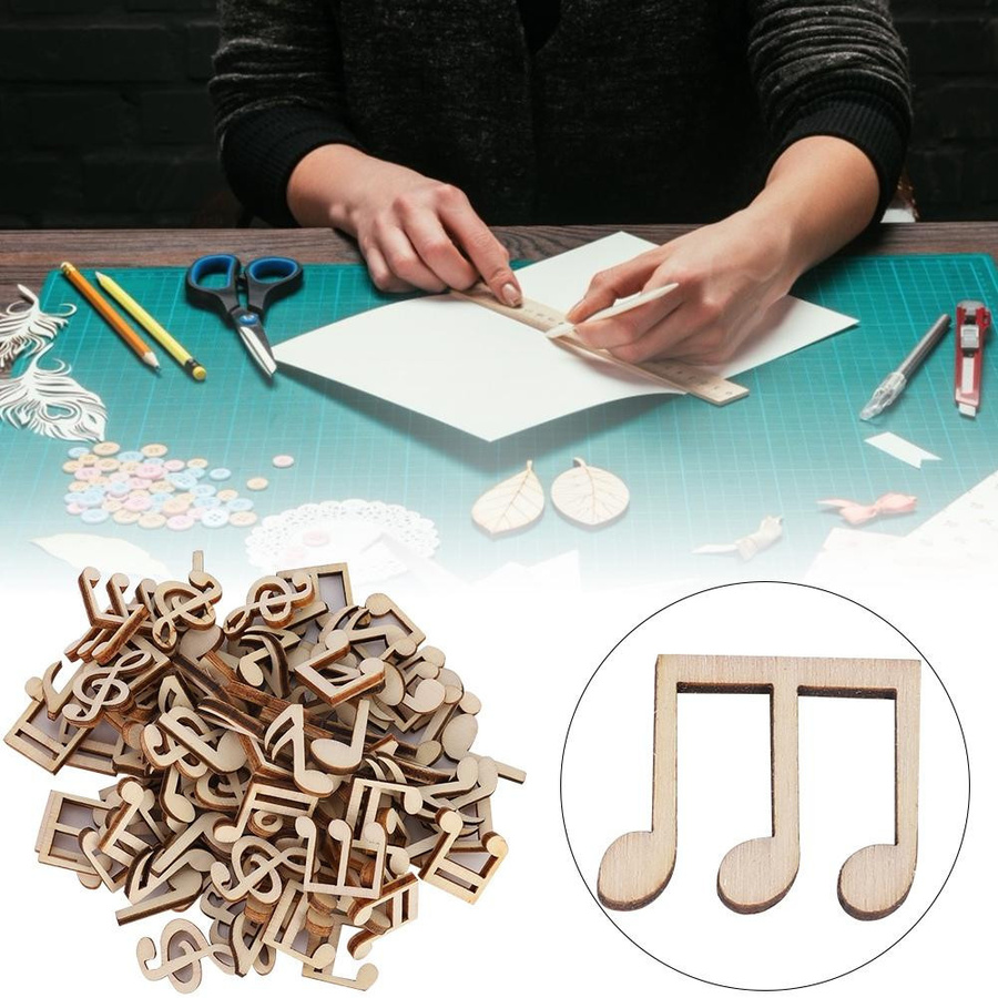 100 Stück Musiknoten aus Holz von Houspace in Braun mit Notenmuster als Dekorationszubehör für Weihnachten, Geburtstage und Hochzeiten, Größe: 2 cm - Bild 5