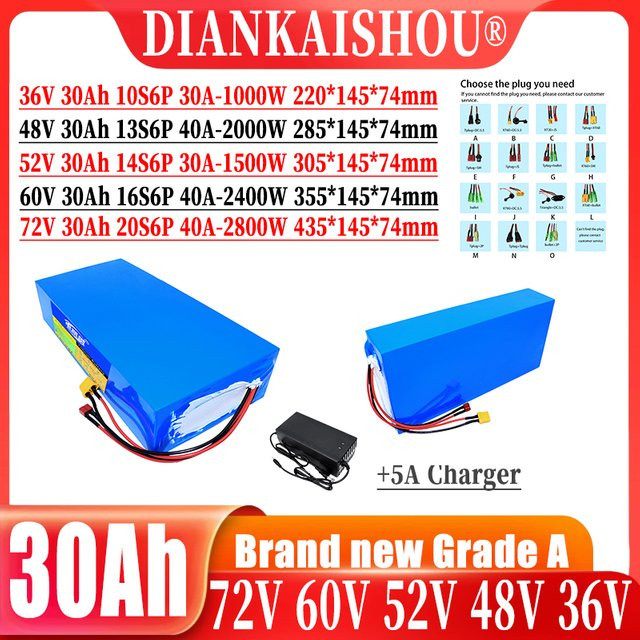 DIANKAISHOU Lithium-Batteriepack 21700 30Ah mit Hochleistungs-BMS in Blau für Motorräder, Dreiräder und Fahrräder (48V 52V 60V 72V) - Bild 1