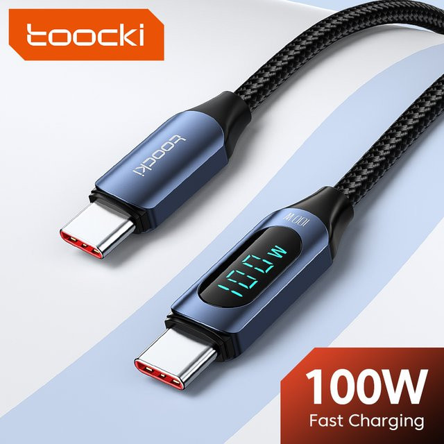 Toocki USB-C auf USB-C Ladekabel mit 100W PD Schnellladefunktion und Display in Blau - Bild 1