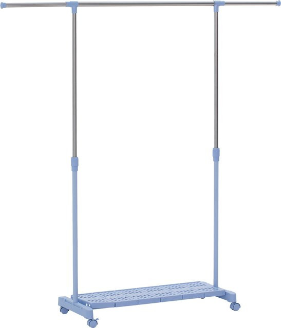 HOMCOM Wäscheständer aus Edelstahl mit Schuhregal und Rollen, höhenverstellbar, Blau und Silber - Bild 1