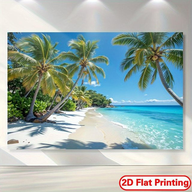 WZLD Wandbehang Tropischer Strand mit Palmen und Sonnenuntergang, Mehrfarbig, Breite: 74 cm, Höhe: 94 cm - Bild 1