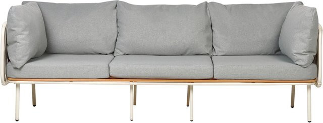 Beliani Gartensofa modern in Grau und Weiss mit hellen Holztönen, B/T/H: 225 x 60 x 85 cm - Bild 1
