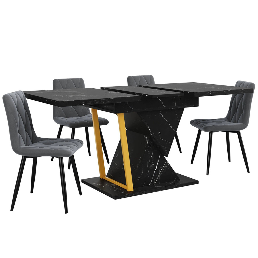 okwish Esstisch ausziehbar in Schwarz mit Marmoroptik für Küche und Esszimmer, B/T: 110 x 80 cm - Bild 2