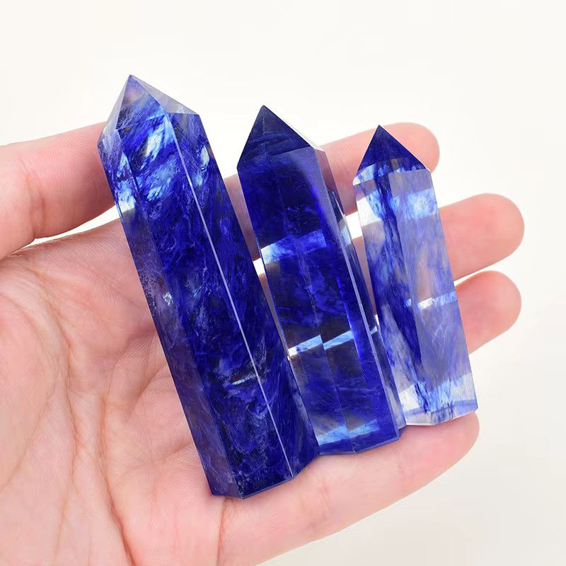 RYCRYSTAL Blauer Schmelzstein Kristall Obelisk als Chakra Edelstein Turm in Blau - Bild 2