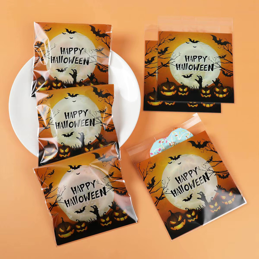 50 Stück Halloween Süßigkeiten Taschen aus Kunststoff mit Kürbis und Geist Motiven zur Party Dekoration - Bild 2