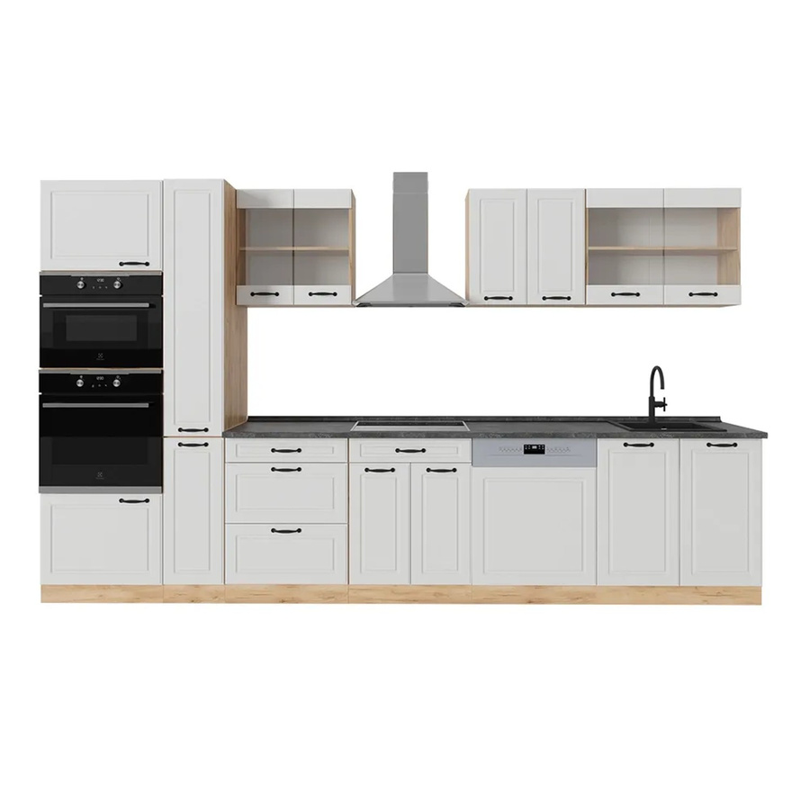 Vicco R-Line Küchenzeile Landhaus Weiß Struktur und Anthrazit mit Eiche Optik B/H/T: 350 x 232,21 x 60 cm - Bild 2