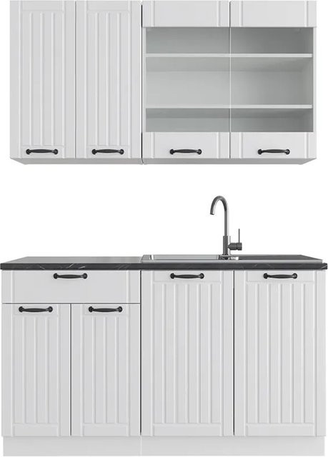 Vicco Fame-Line Singleküche im Landhausstil, Weiß/Anthrazit, Breite: 140 cm - Bild 1