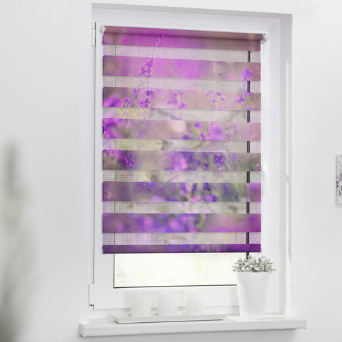 Lichtblick Duo-Rollo Klemmfix Blumenwiese fuchsia violett lila B: 70 cm, L: 150 cm - Bild 2