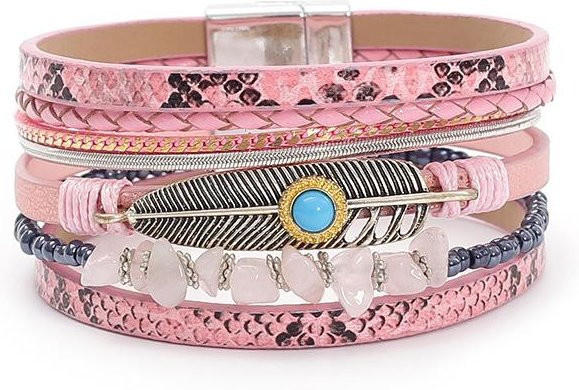 Damenarmband Kiesfederleder, rosa, PU, Kristall - Bild 1