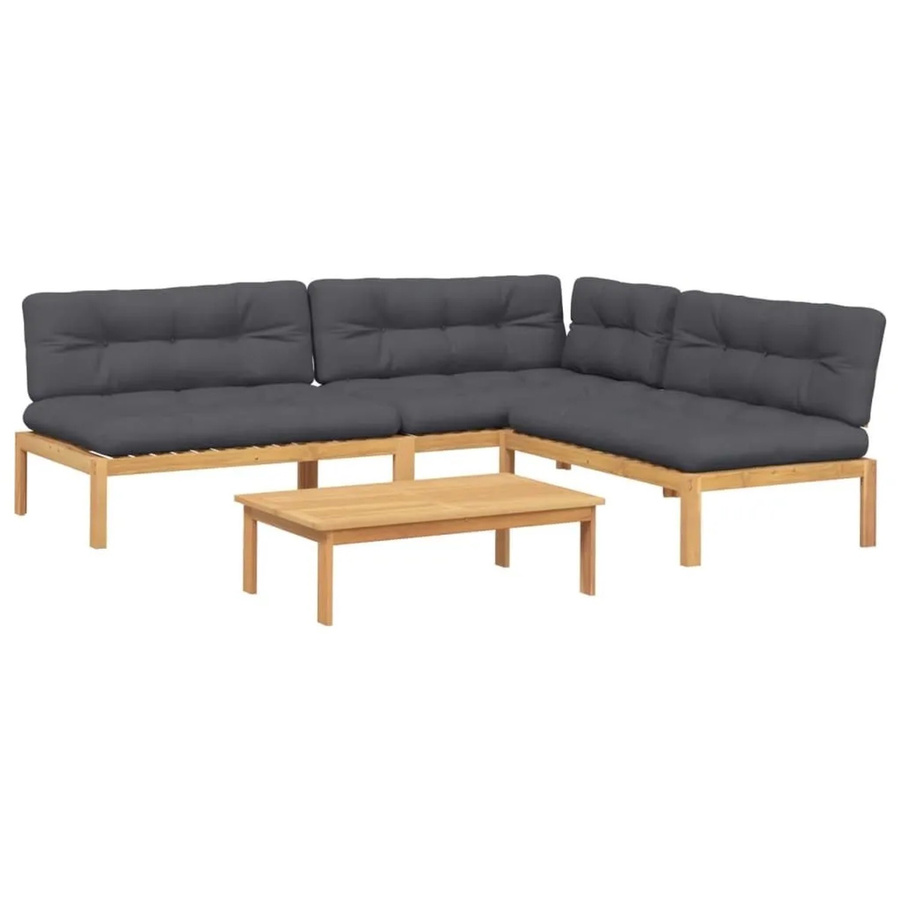 vidaXL 4-teilige Garten-Sofagarnitur aus Akazienholz in L-Form mit anthrazitfarbenen Kissen - Bild 2