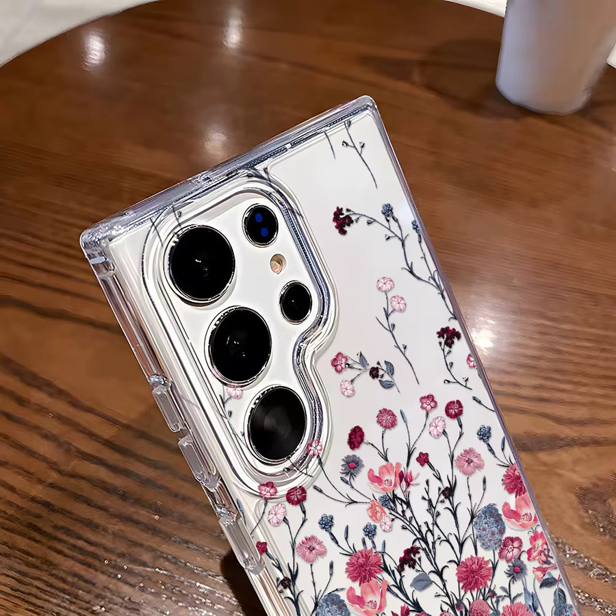 Stoßfeste Silikon Handyhülle mit Blumenmuster für Samsung Galaxy S25 Ultra, S24 Plus, S23, S22 und S20 FE, transparent - Bild 3