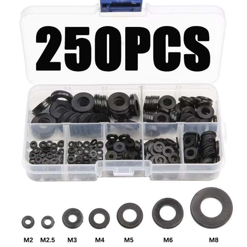 250-teiliges Nylon-Unterlegscheiben-Set in Schwarz und Weiß, isolierende Flachscheiben und Abstandshalter für DIY-Reparaturen - Bild 1
