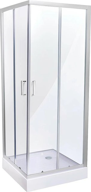 Belvit Eckdusche mit Schiebetüren und Duschwanne, Farbe: Transparent, B/T/H: 90 x 90 x 200 cm - Bild 1