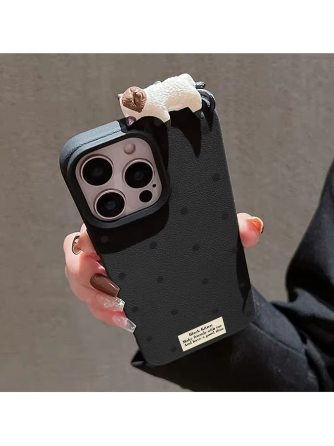 Stoßfeste Leder Handyhülle mit 3D liegender Katze und Polka Dots für Apple iPhone, Schwarz oder Grün - Bild 2