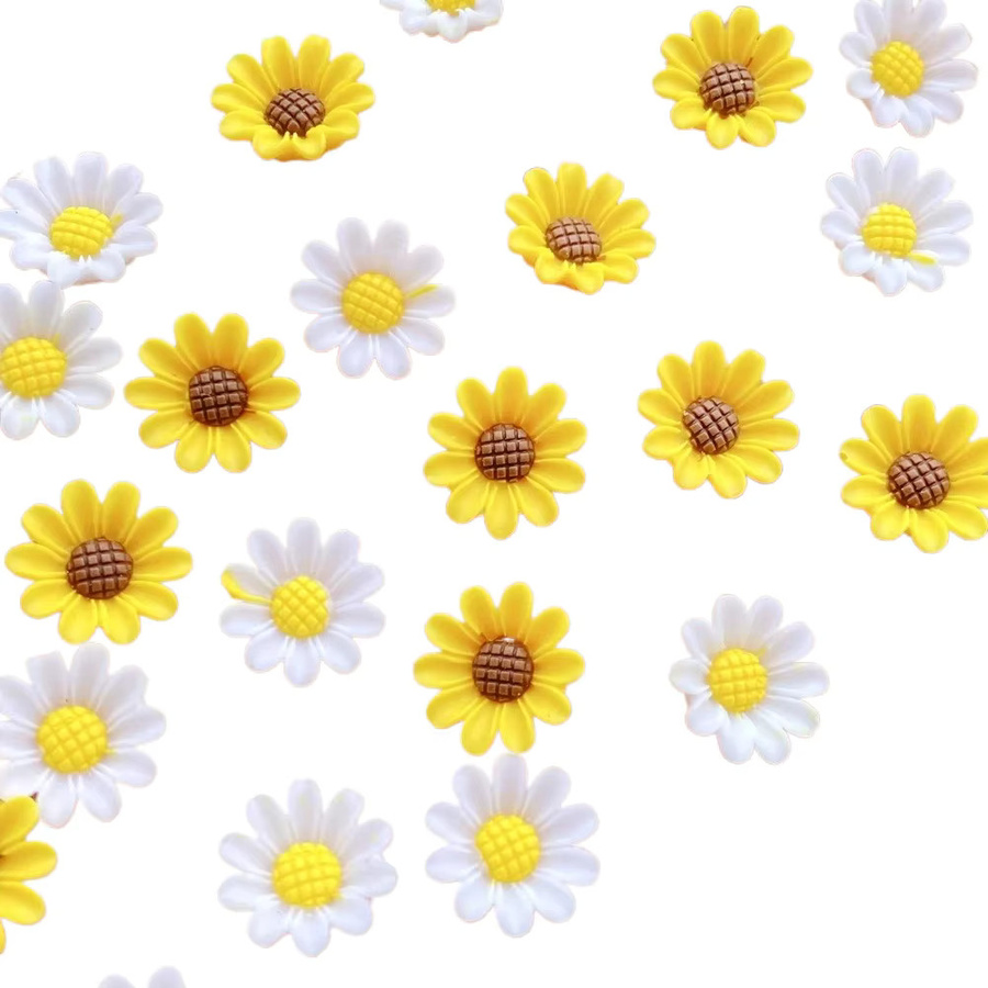 10 Stück Bunte Mini Sonnenblumen aus Harz als 3D Flatback Figuren für Nail Art und Bastelarbeiten, Durchmesser: 12 mm - Bild 2