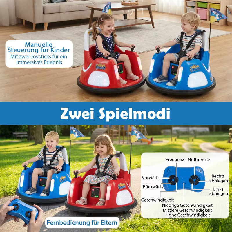 12V Kinder-Elektro-Bumper-Car, batteriebetriebenes Fahrzeug, mit Blinklichtern und Fernbedienung, Blau, ab 1,5 Jahre - Bild 3