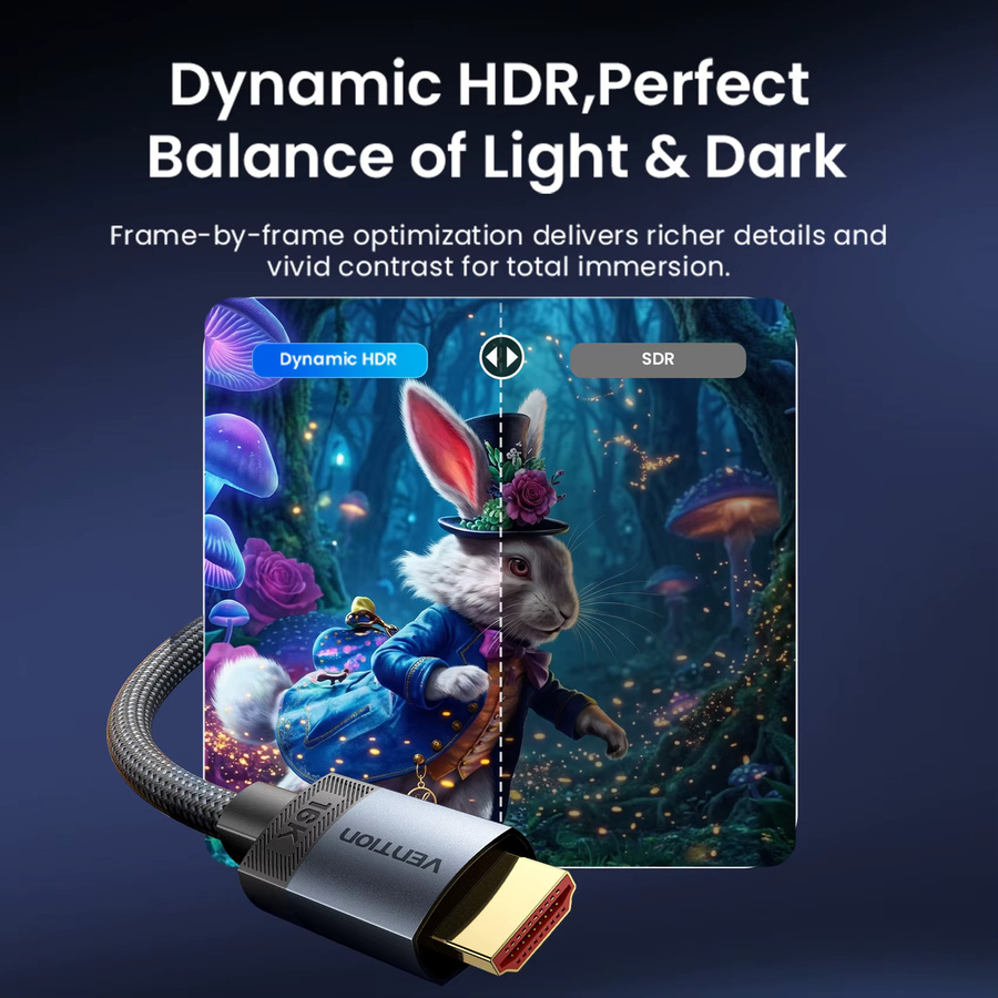 Vention HDMI-Kabel Ultra High Speed 96Gbps in Schwarz für 16K60Hz, 8K240Hz, Dolby Vision und HDCP2.3 - Bild 2