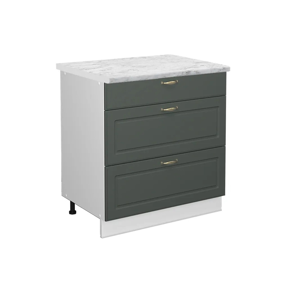 Vicco Küchenunterschrank Fame-Line in Grün-Gold und Weiß im Landhausstil mit 3 Schubladen und Marmor-Optik, Breite: 80 cm - Bild 2