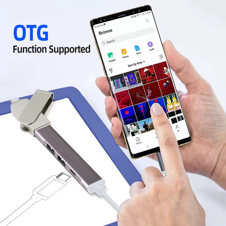 Kebidumei USB-C Dockingstation mit 4 Ports, USB 3.0 Hub mit 5 Gbit/s Hochgeschwindigkeitsübertragung, OTG Adapter für Laptop und MacBook, Weiß/Grau - Bild 5
