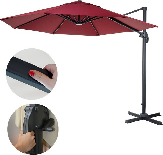 Gastronomie-Ampelschirm MCW A96 in Bordeaux, rund, Durchmesser: 300 cm, aus Polyester, Alu und Stahl, drehbar - Bild 1
