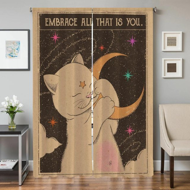2er-Set Tarot Katze Verdunklungsvorhänge für Küche, Wohnzimmer und Schlafzimmer, Beige, B: 50 cm, H: 70 cm - Bild 1
