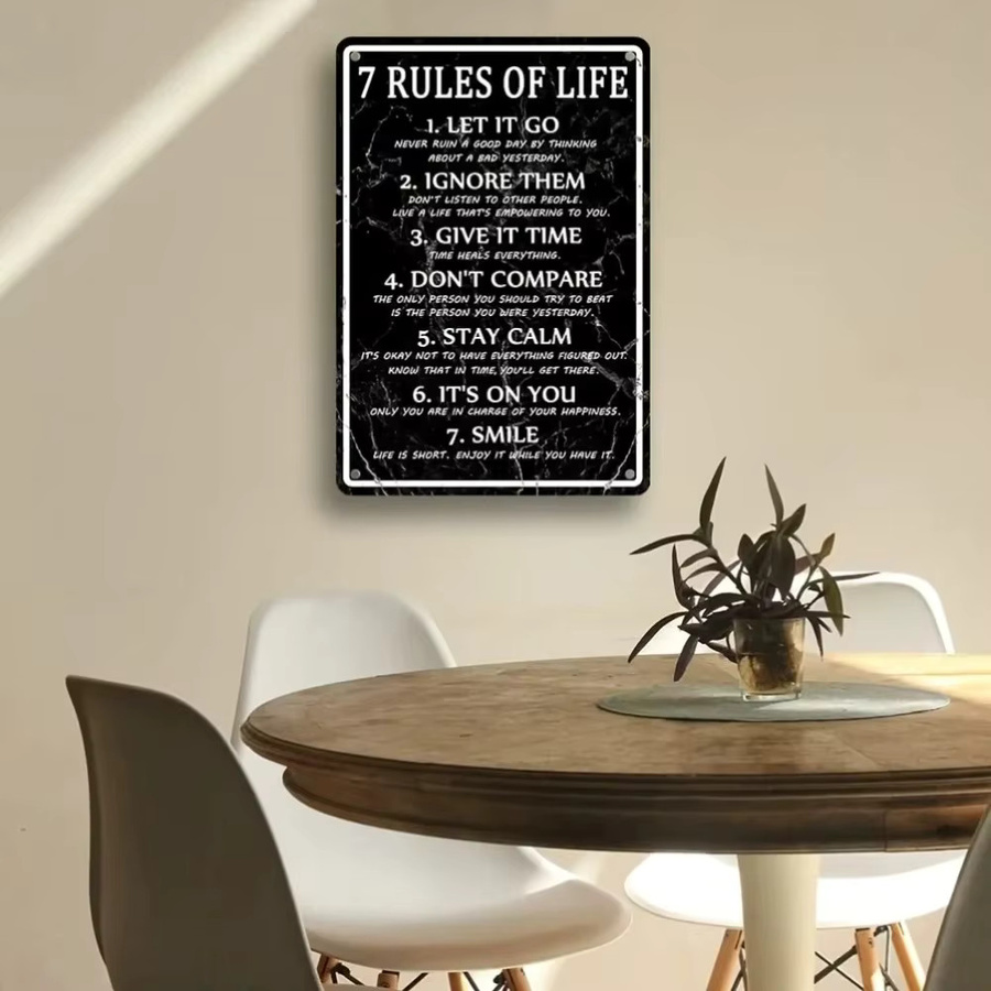 Metall-Blechschild CIFBUY 7 Rules of Life in Schwarz, Motivierende Wandkunst im Vintage-Stil für Erwachsene - Bild 4