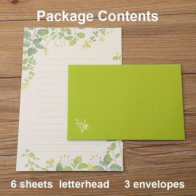 XYNN Briefpapier Set A5 mit Umschlägen in floralem Design, hellgrün, liniertes Briefpapier mit 6 Blatt und 3 Umschlägen - Bild 1