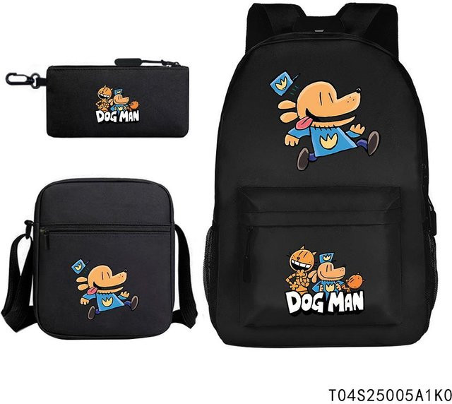 3-teiliges Schulrucksack-Set aus Oxford-Stoff in Schwarz mit Schultasche, Schultergurt und Federmäppchen - Bild 1