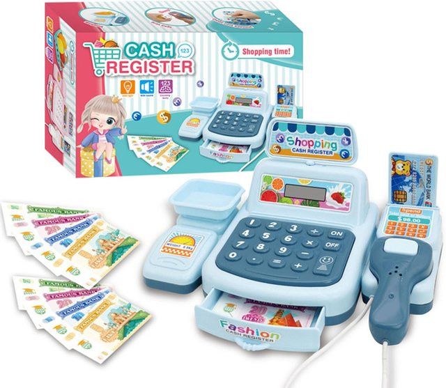 Binchi Supermarktkasse mit Scanner, blau, Rollenspiel - Bild 1