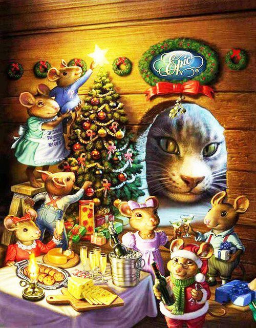 FIYO 5D-Diamantgemälde zum Selbermachen Weihnachten mit Katze und Maus, Diamant-Strass-Stickerei in Schwarz und Multicolour, B x H: 30 x 20 cm - Bild 1