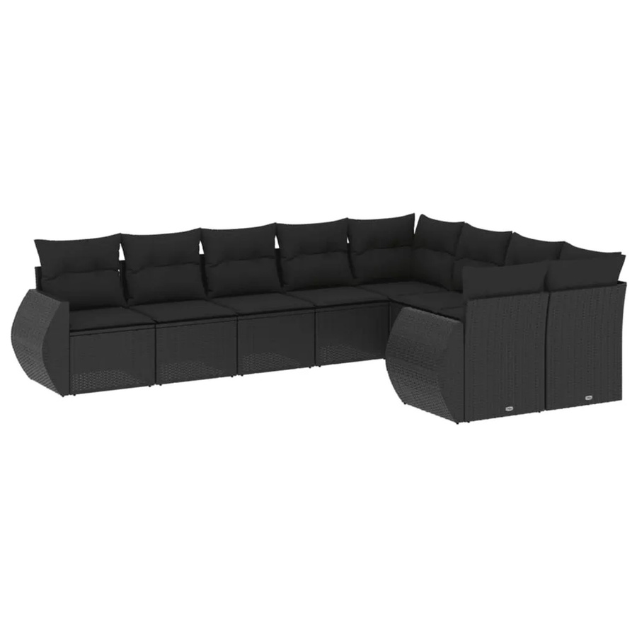 vidaXL 9-tlg. Garten-Sofagarnitur in L-Form aus schwarzem Poly-Rattan mit Kissen und Stauraum - Bild 2