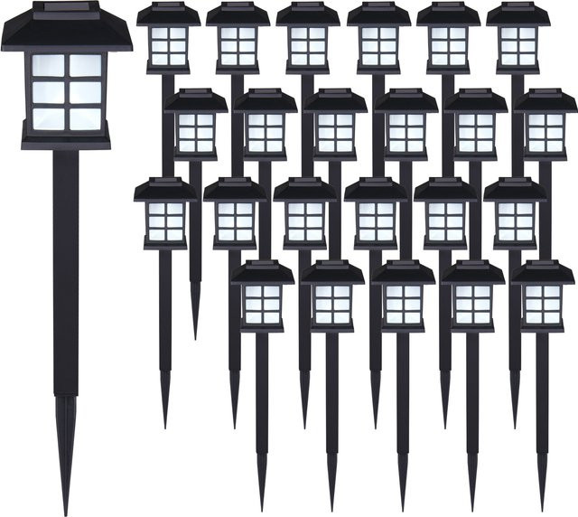 monzana LED Solarleuchten 24er-Set Schwarz mit Dämmerungssensor und Erdspieß für Garten, Terrasse und Balkon - Bild 1