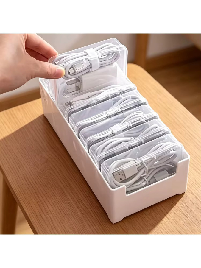 Mini Multi-Kabel-Organizer-Box aus Kunststoff für Schreibtisch, Reise und Büro, Farbe: Weiß - Bild 4