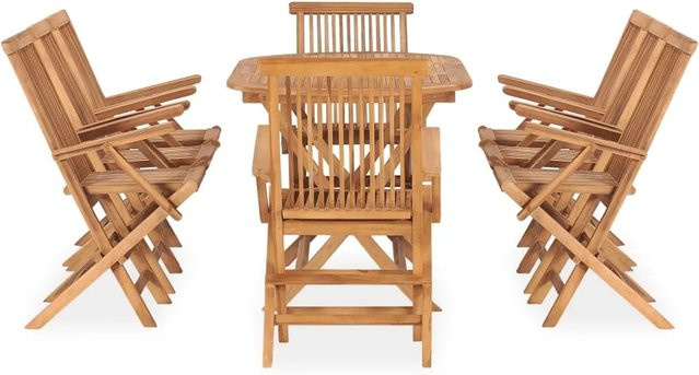 vidaXL 9-tlg Garten-Essgruppe aus Massivholz Teak in Braun, klappbar - Bild 1