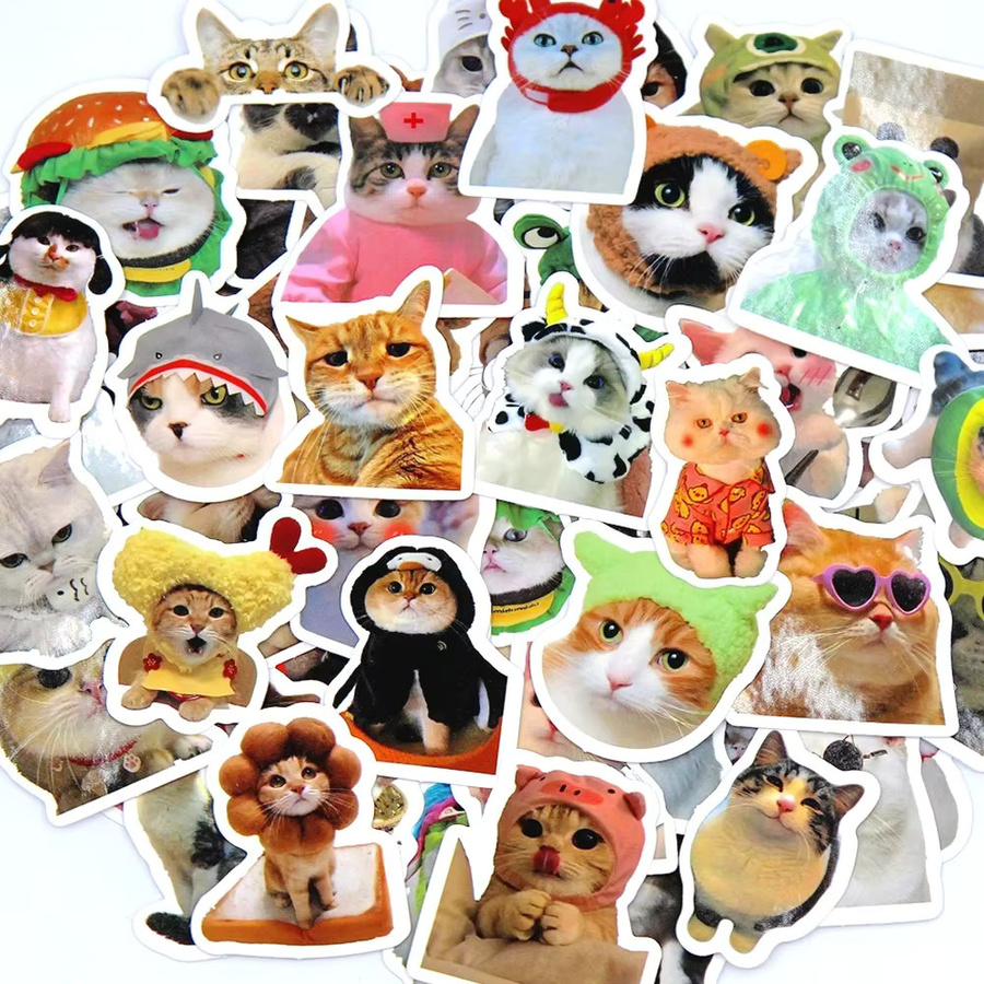 50 Stück Lustige Katze Aufkleber im Cartoon-Design, Bunte Sticker für Laptop, Telefon, Fahrrad und Gepäck - Bild 3