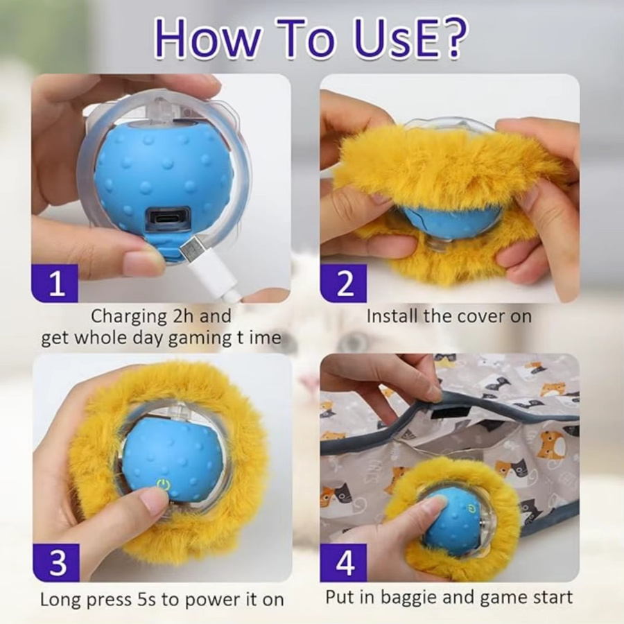 ATUBAN Interaktives Katzenspielzeug Ball in Blau mit Bewegungsaktivierung und Zwitscherton für Maus-Fangspiele - Bild 2