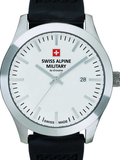 Swiss Alpine Military Herrenuhr, Quarz, Edelstahl, 43 mm, Silikon, Weiß - Bild 1