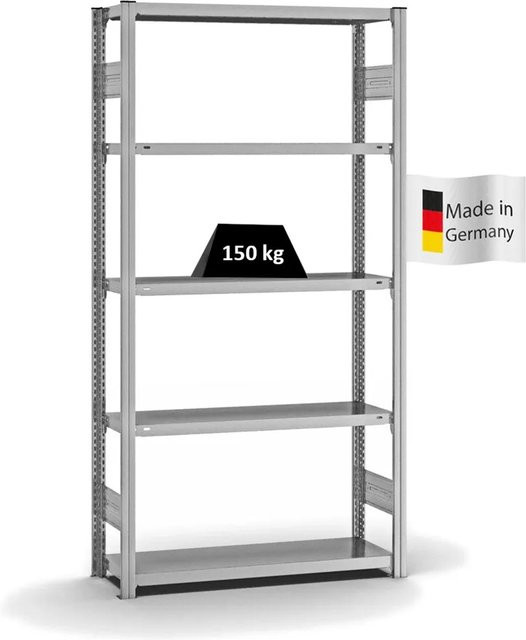 PROREGAL Fachbodenregal Stecksystem T-Profil Light-Duty, verzinkt, Farbe: Silber, H x B x T: 200 x 100 x 30 cm, 5 Ebenen, beidseitig nutzbar - Bild 1