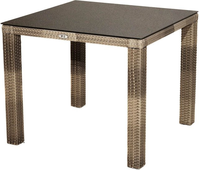 OUTFLEXX Rabida Dining Tisch aus Polyrattan in Beige mit Glasplatte in Steinoptik, B/T/H: 90 x 90 x 75 cm - Bild 1